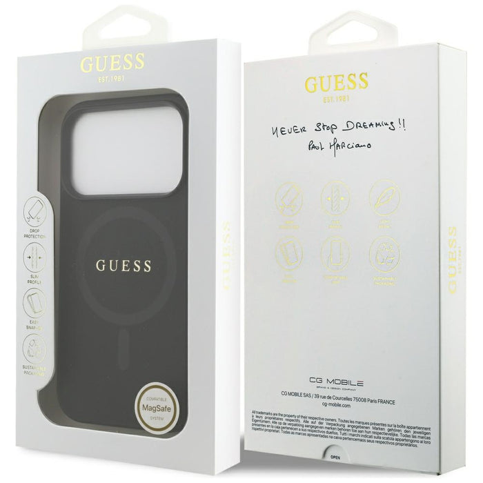 Калъф Guess Saffiano Classic Logo MagSafe за iPhone 17 Pro - черен