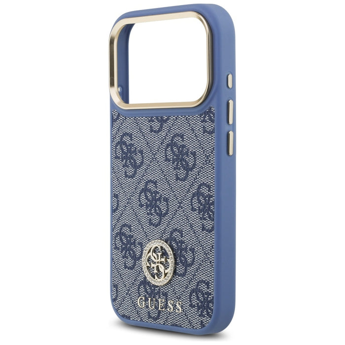 Guess 4G Strass Logo & Big Strap Metal Buttons MagSafe Case за iPhone 17 Pro - син