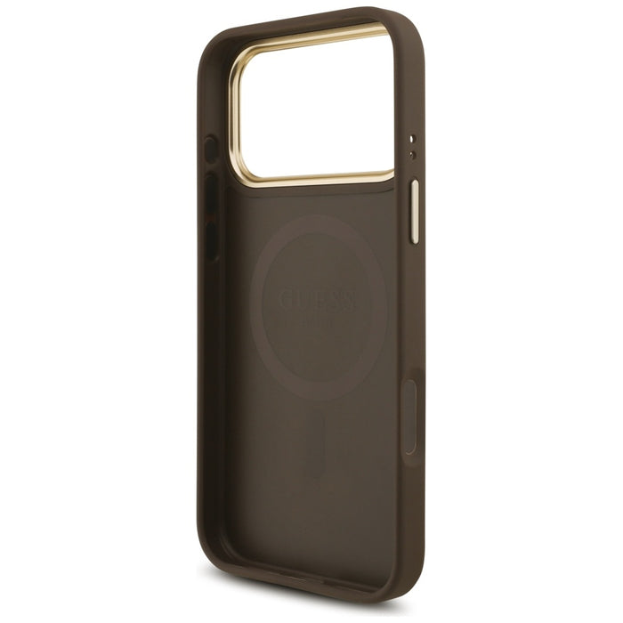 Guess 4G Triangle Logo & Big Strap Metal Buttons MagSafe Case за iPhone 17 Pro Max - кафяв