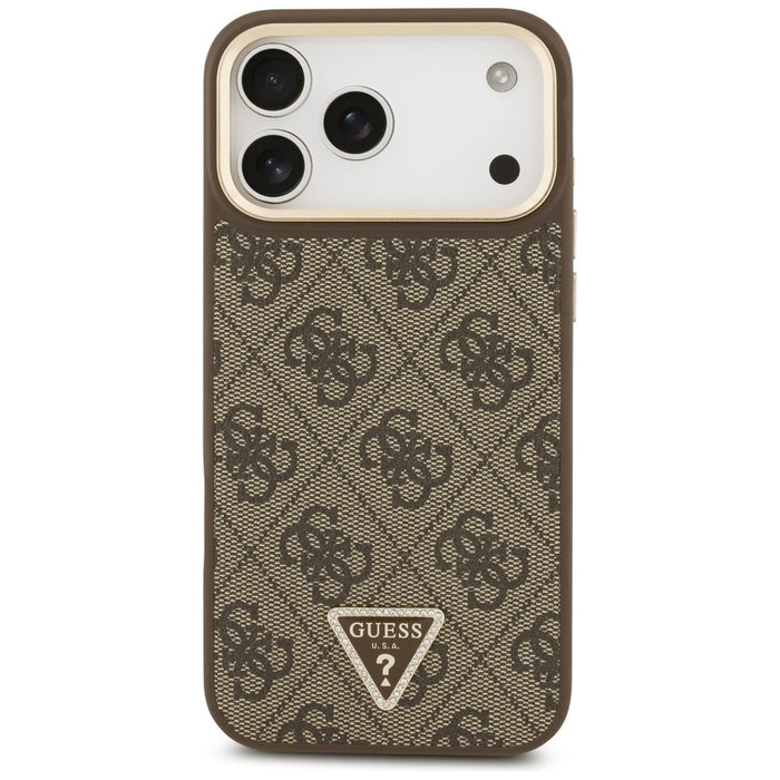 Guess 4G Triangle Logo & Big Strap Metal Buttons MagSafe Case за iPhone 17 Pro Max - кафяв