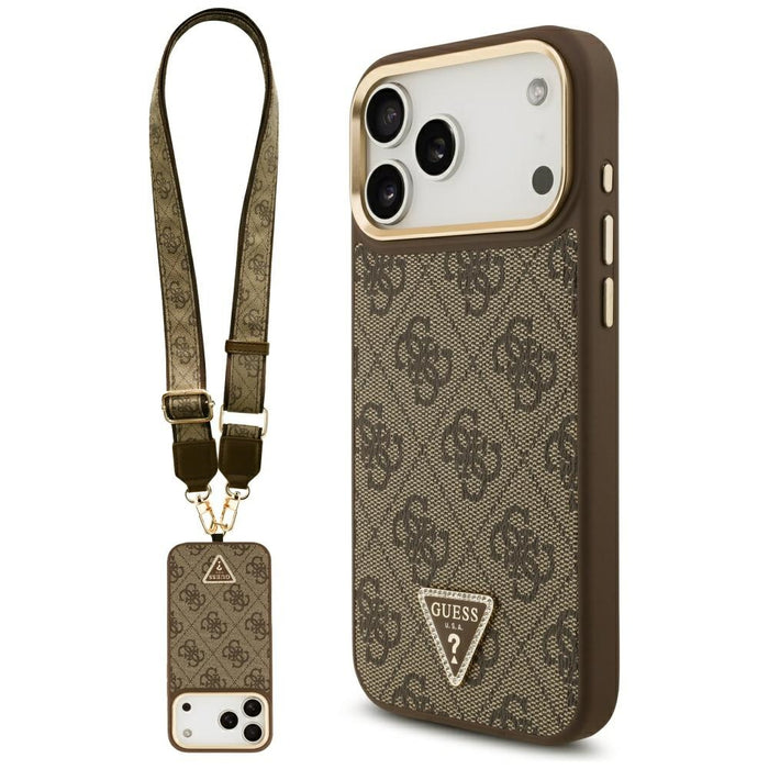 Guess 4G Triangle Logo & Big Strap Metal Buttons MagSafe Case за iPhone 17 Pro Max - кафяв
