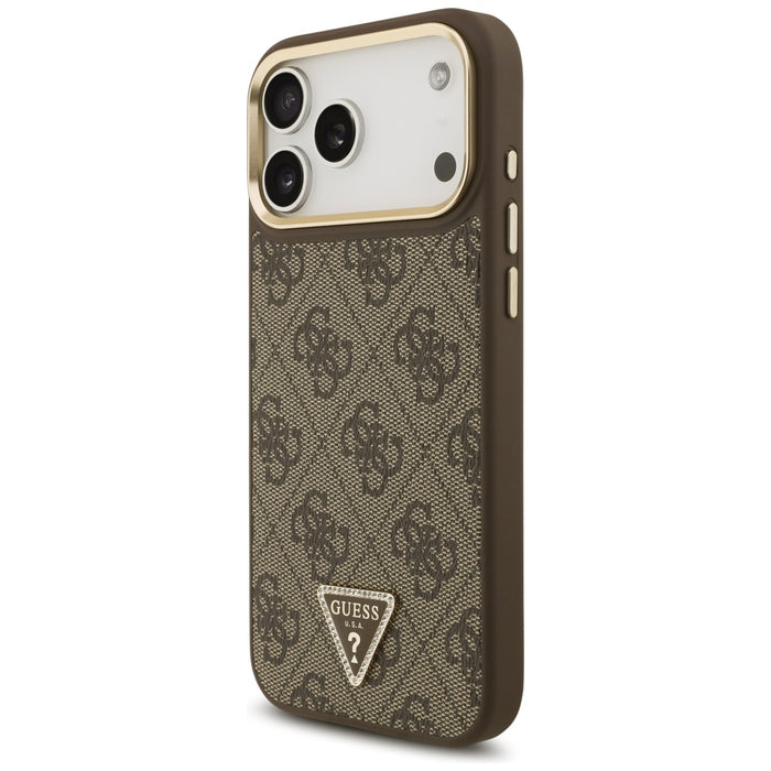 Guess 4G Triangle Logo & Big Strap Metal Buttons MagSafe Case за iPhone 17 Pro Max - кафяв