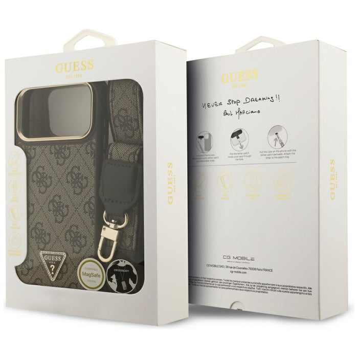 Guess 4G Triangle Logo & Big Strap Metal Buttons MagSafe Case за iPhone 17 Pro Max - кафяв