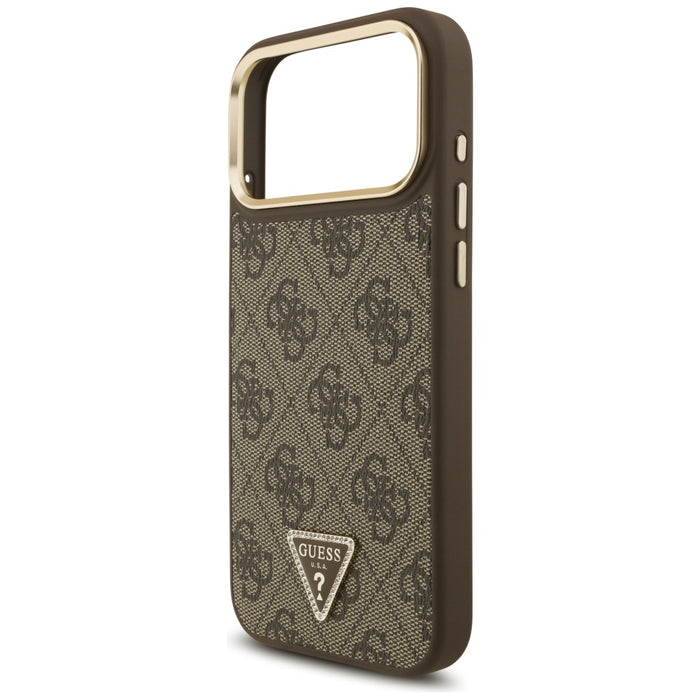 Guess 4G Triangle Logo & Big Strap Metal Buttons MagSafe Case за iPhone 17 Pro Max - кафяв