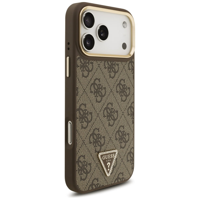 Guess 4G Triangle Logo & Big Strap Metal Buttons MagSafe Case за iPhone 17 Pro Max - кафяв