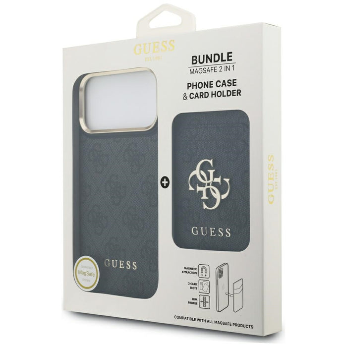 Калъф Guess 4G с портфейл Magsafe за iPhone 17 Pro Max - черен