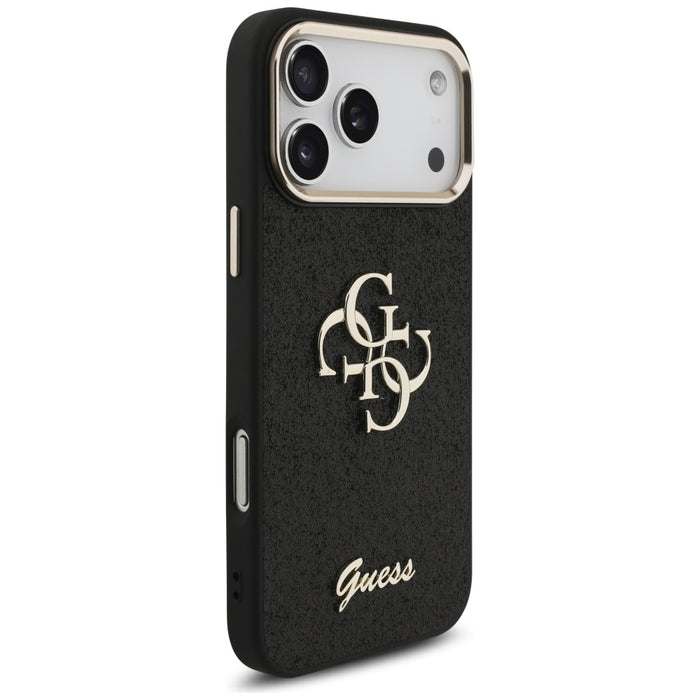 Калъф Guess Fixed Glitter Big 4G Metal Frame за iPhone 17 Pro Max - черен
