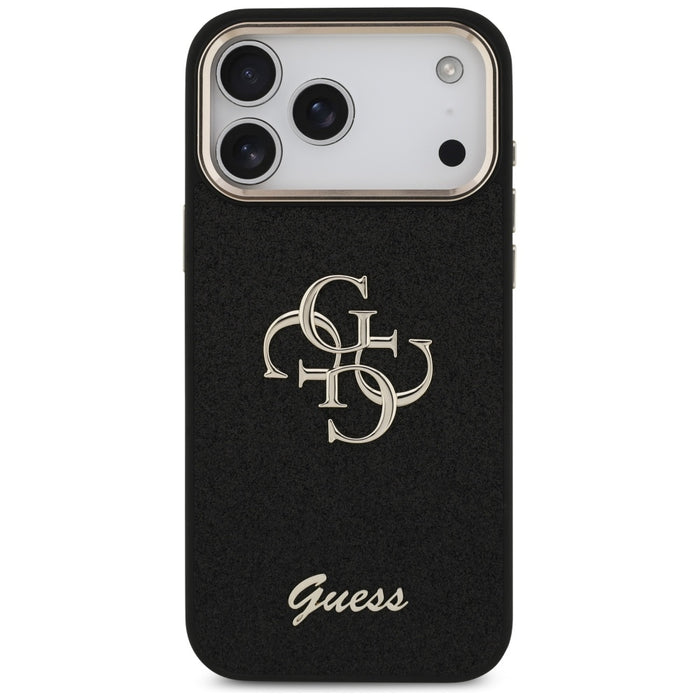 Калъф Guess Fixed Glitter Big 4G Metal Frame за iPhone 17 Pro Max - черен