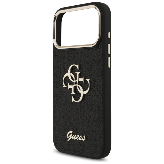 Калъф Guess Fixed Glitter Big 4G Metal Frame за iPhone 17 Pro Max - черен