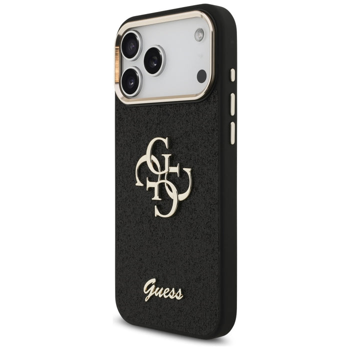 Калъф Guess Fixed Glitter Big 4G Metal Frame за iPhone 17 Pro Max - черен