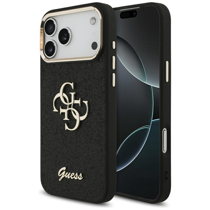 Калъф Guess Fixed Glitter Big 4G Metal Frame за iPhone 17 Pro Max - черен