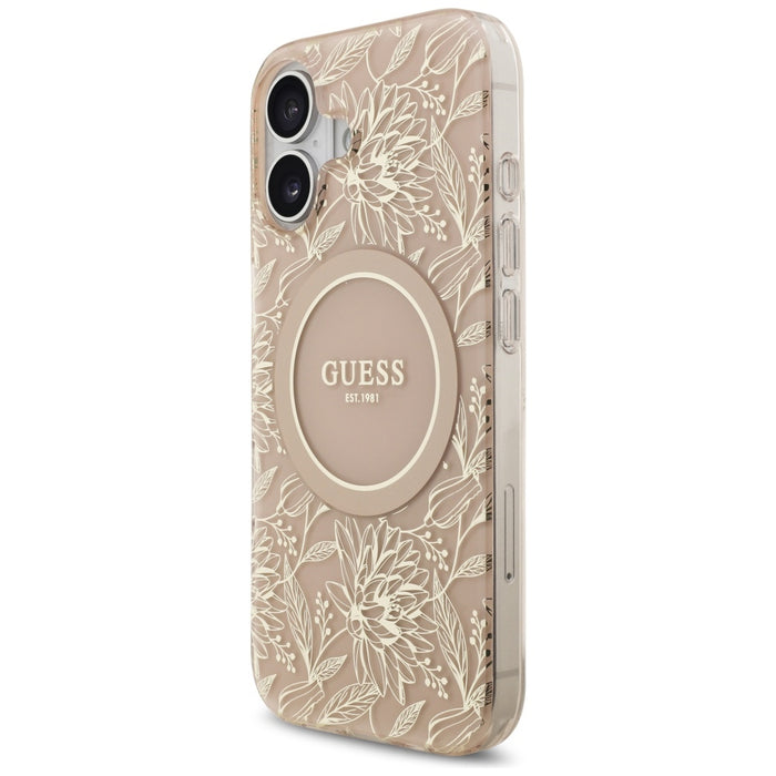 Guess IML Flowers Electro Pearl Strap MagSafe Case за iPhone 17 - Розов