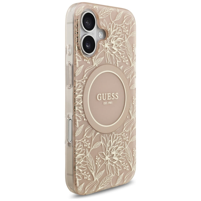 Guess IML Flowers Electro Pearl Strap MagSafe Case за iPhone 17 - Розов