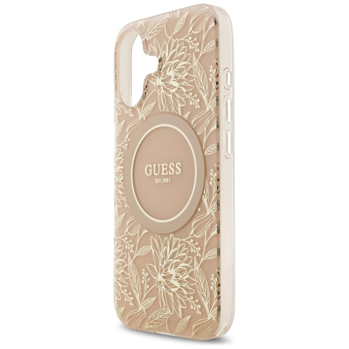 Guess IML Flowers Electro Pearl Strap MagSafe Case за iPhone 17 - Розов