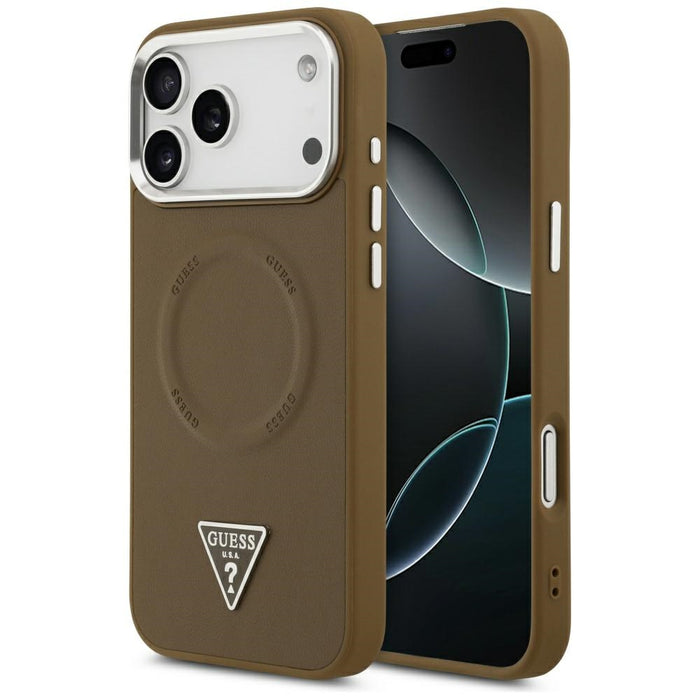 Калъф Guess Triangle Logo MagSafe за iPhone 17 Pro - кафяв