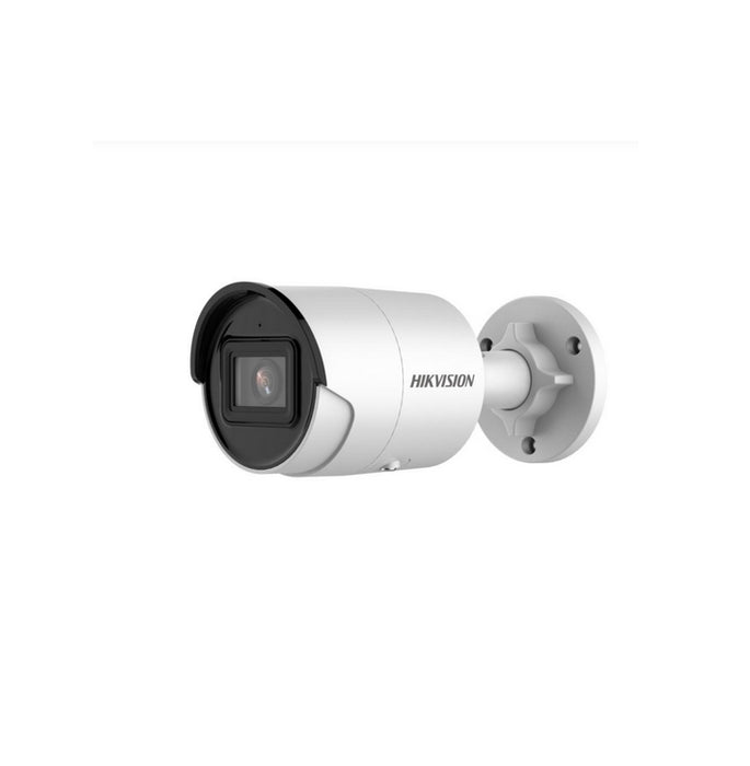 HikVision 4 MP AcuSense Фиксирана Mini Bullet мрежова камера, 2.8mm, F1.4, IR до 40m, 120 dB WDR, H.265+, IP67, вграден микрофон, вграден слот за карта с памет (до 512 GB), 12Vdc/PoE 7W