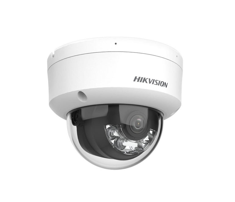 HikVision 2 MP Acusense Smart Hybrid Light Фиксирана куполна мрежова камера, 2.8 mm, F1.6, IR, Бяла светлина до 30m, H.265+, IP67, вграден двоен микрофон, вграден слот за карта с памет (до 512GB), 12Vdc/PoE 8.5W