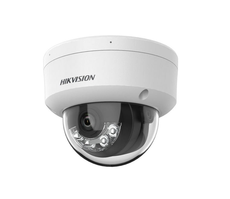 HikVision 2 MP Acusense Smart Hybrid Light Фиксирана куполна мрежова камера, 2.8 mm, F1.6, IR, Бяла светлина до 30m, H.265+, IP67, вграден двоен микрофон, вграден слот за карта с памет (до 512GB), 12Vdc/PoE 8.5W