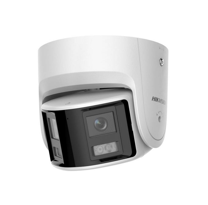 HikVision 4 MP панорамна AcuSense фиксирана куполна мрежова камера, 2.8 mm, F1.6, IR до 30m, H.265+, IP67, 120 dB WDR, вграден микрофон, вграден високоговорител, вграден слот за карта с памет (до 512 GB), 12Vdc/PoE 12.5W