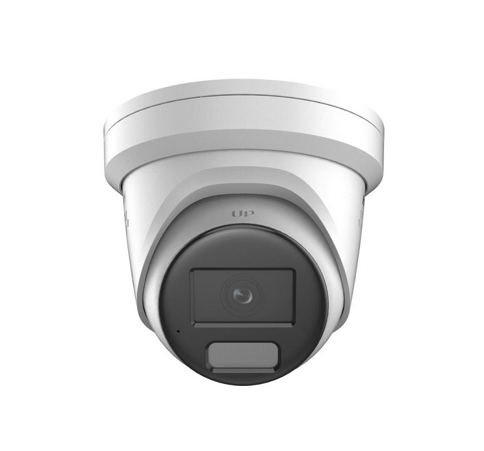 HikVision 4 MP Smart Hybrid Light with ColorVu Fixed Turret Network Camera, 2.8 mm, F1, IR, Бяла светлина до 30m, H.265+, IP67, 130 dB WDR, вграден микрофон, вграден високоговорител, вграден слот за карта с памет (до 512 GB), 12Vdc/PoE 10.5W