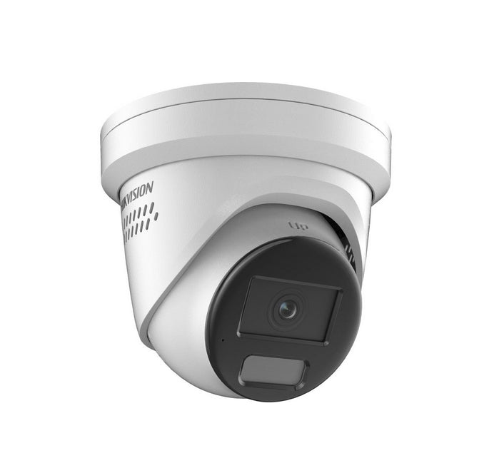 HikVision 4 MP Smart Hybrid Light with ColorVu Fixed Turret Network Camera, 2.8 mm, F1, IR, Бяла светлина до 30m, H.265+, IP67, 130 dB WDR, вграден микрофон, вграден високоговорител, вграден слот за карта с памет (до 512 GB), 12Vdc/PoE 10.5W