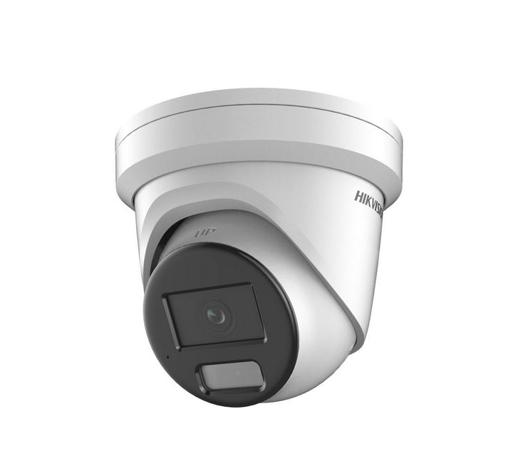 HikVision 4 MP Smart Hybrid Light with ColorVu Fixed Turret Network Camera, 4 mm, F1.0, IR, Бяла светлина до 30m, H.265+, IP67, вграден микрофон, вграден слот за карта с памет (до 512 GB), 12Vdc/PoE 6W