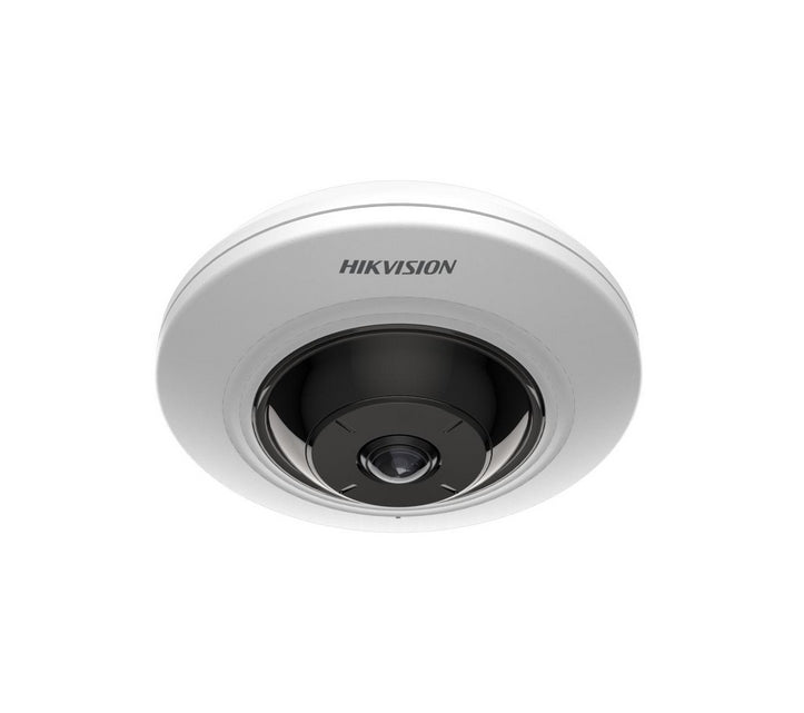 HikVision 5MP фиксирана мрежова камера с рибешко око, 1.05 mm, F2.25, 180° изглед рибешко око, IR до 8 m, H.265+, 120 dB WDR, вграден микрофон, вграден слот за карта с памет (до 256 GB), 12Vdc/PoE 7.5W
