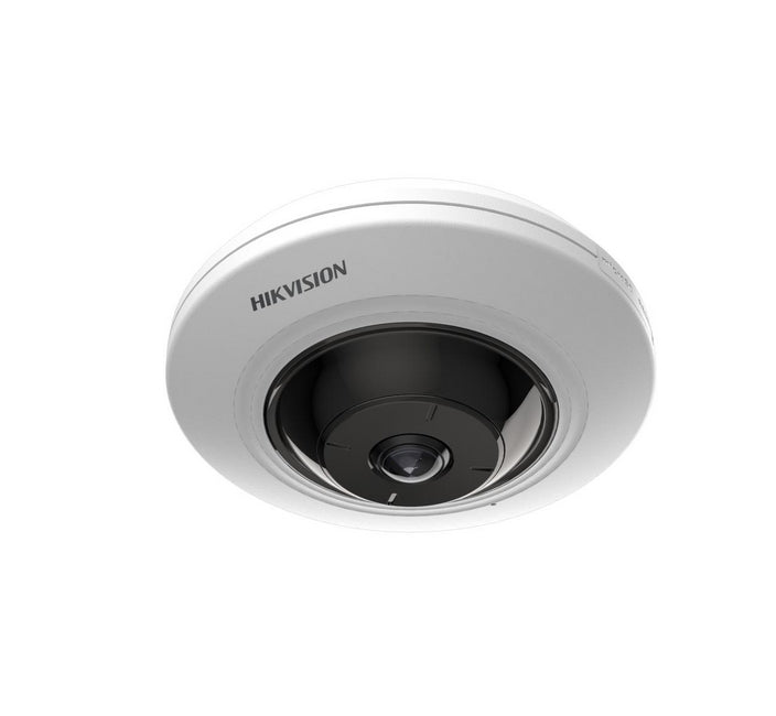 HikVision 5MP фиксирана мрежова камера с рибешко око, 1.05 mm, F2.25, 180° изглед рибешко око, IR до 8 m, H.265+, 120 dB WDR, вграден микрофон, вграден слот за карта с памет (до 256 GB), 12Vdc/PoE 7.5W