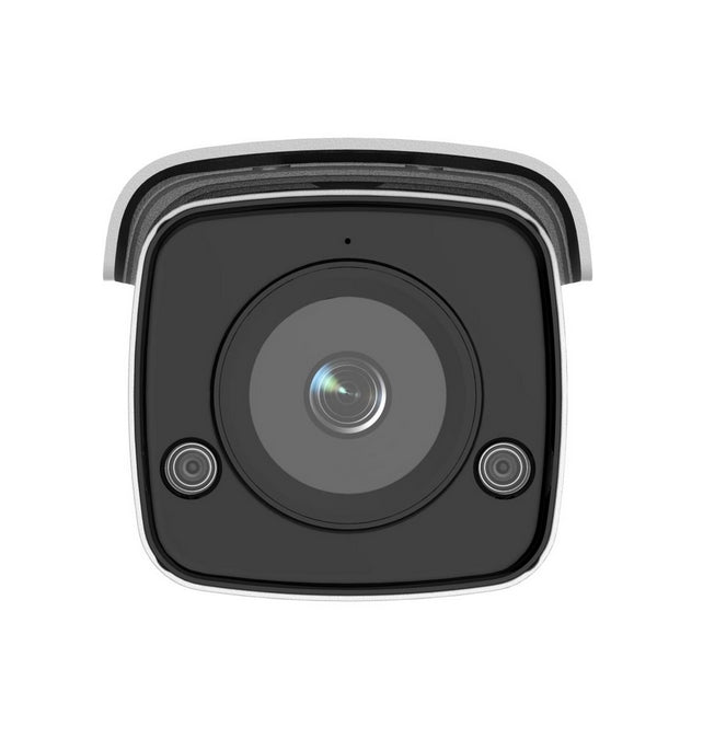 HikVision 4 MP AcuSense Strobe Light and Audible Warning Fixed Bullet Network Camera, 4 mm, F1.4, IR до 60m, H.265+, IP67, вграден микрофон, вграден слот за карта с памет (до 512 GB), 12Vdc/PoE 12.5W