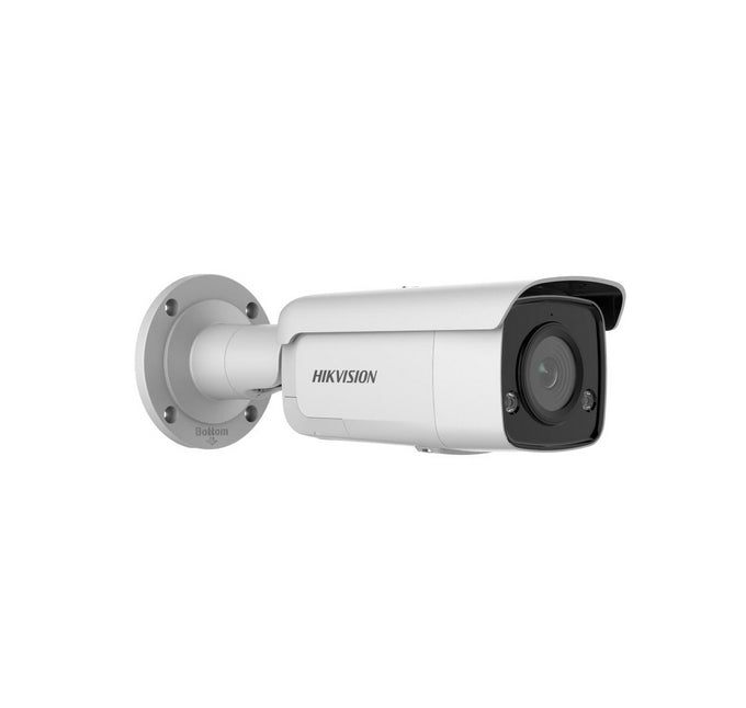 HikVision 4 MP AcuSense Strobe Light and Audible Warning Fixed Bullet Network Camera, 4 mm, F1.4, IR до 60m, H.265+, IP67, вграден микрофон, вграден слот за карта с памет (до 512 GB), 12Vdc/PoE 12.5W