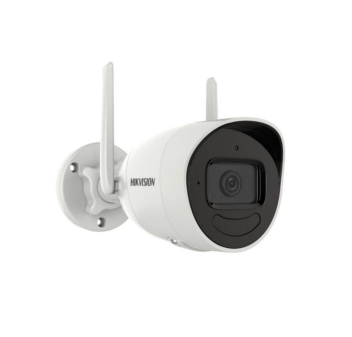 HikVision 4 MP външна аудио фиксирана мрежова камера, 4 мм, F1.6, IR до 30 м, H.265+, IP66, 80 dB WDR, 2 антени, вграден микрофон, вграден високоговорител, вграден слот за карта с памет (до 512 GB), 12Vdc/6W