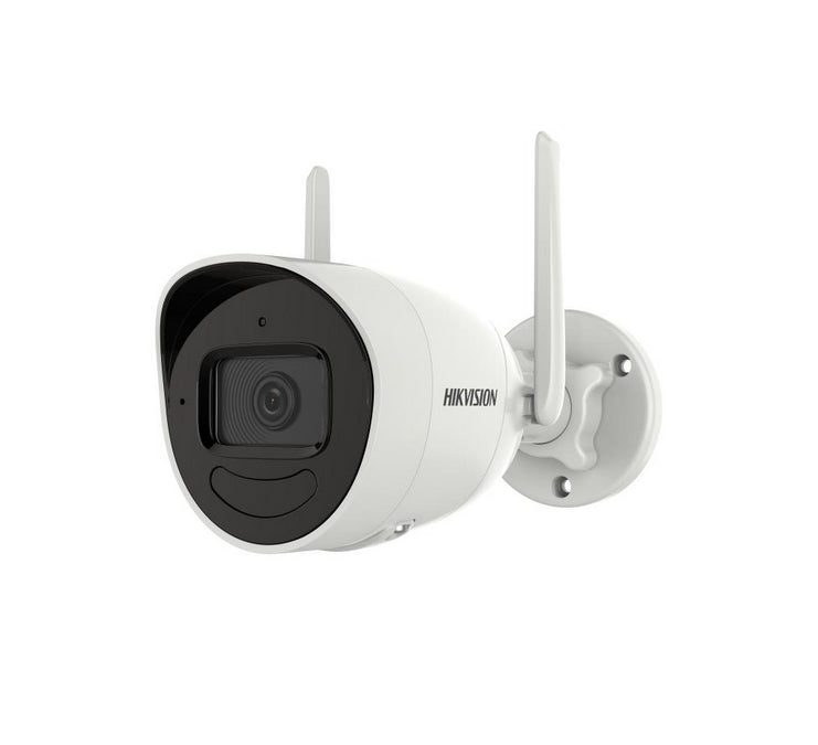 HikVision 4 MP външна аудио фиксирана мрежова камера, 4 мм, F1.6, IR до 30 м, H.265+, IP66, 80 dB WDR, 2 антени, вграден микрофон, вграден високоговорител, вграден слот за карта с памет (до 512 GB), 12Vdc/6W
