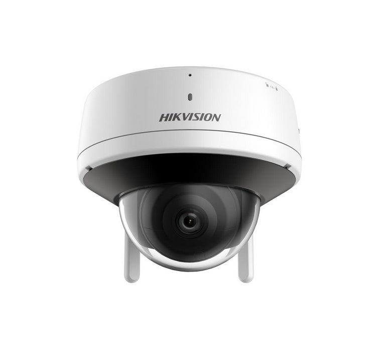 HikVision 4 MP външна аудио фиксирана куполна мрежова камера, 2.8 mm, F1.6, IR до 30m, H.265+, IP66, 120 dB WDR, 2 антени, вграден микрофон, вграден високоговорител, вграден слот за карта с памет (до 256 GB), 12Vdc/7W