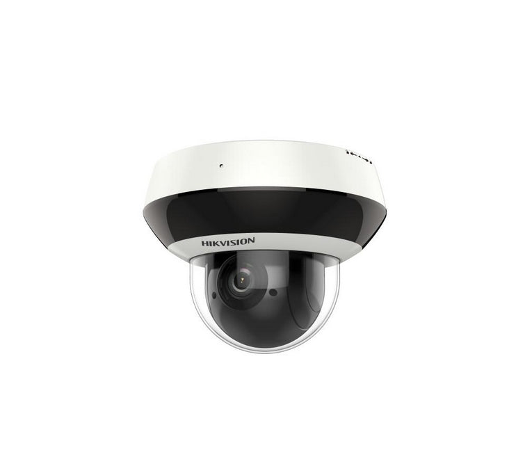 HikVision 2 MP 4X външна IR мини куполна PTZ мрежова камера, 2.8 до 12 mm, F1.5, IR до 20m, H.265+, IP66, IK10, 120 dB WDR, вграден микрофон, вграден слот за карта с памет (до 256 GB), 12Vdc/PoE/12W