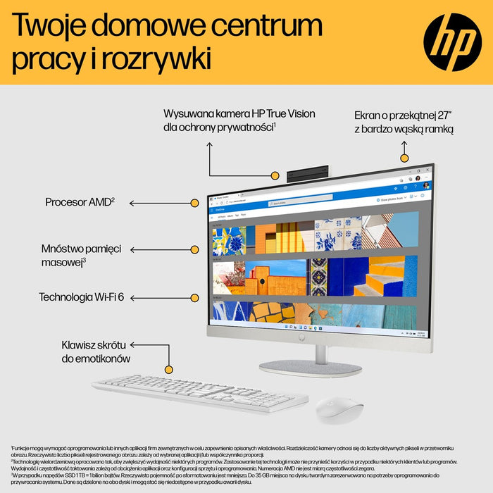 HP 27-cr0232nw AMD Ryzen™ 5 7520U 68,6 cm (27") 1920 x 1080 px All-in-One PC 16 GB LPDDR5-SDRAM 512 GB SSD Windows 11 Home Wi-Fi 6 (802.11ax) Бял