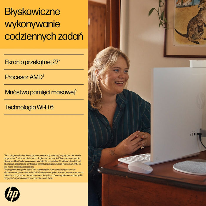 HP 27-cr0232nw AMD Ryzen™ 5 7520U 68,6 cm (27") 1920 x 1080 px All-in-One PC 16 GB LPDDR5-SDRAM 512 GB SSD Windows 11 Home Wi-Fi 6 (802.11ax) Бял