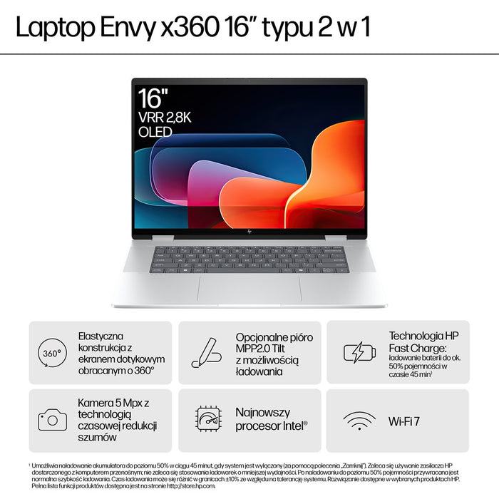 HP ENVY x360 16-ac0013dx Intel Core Ultra 5 125U Hybrid (2-in-1) 40,6 cm (16") WUXGA сензорен екран 16 GB LPDDR5-SDRAM 512 GB SSD Wi-Fi 6E (802.11ax) Windows 11 Home AI PC Сребрист Нов преопакован/преопакован