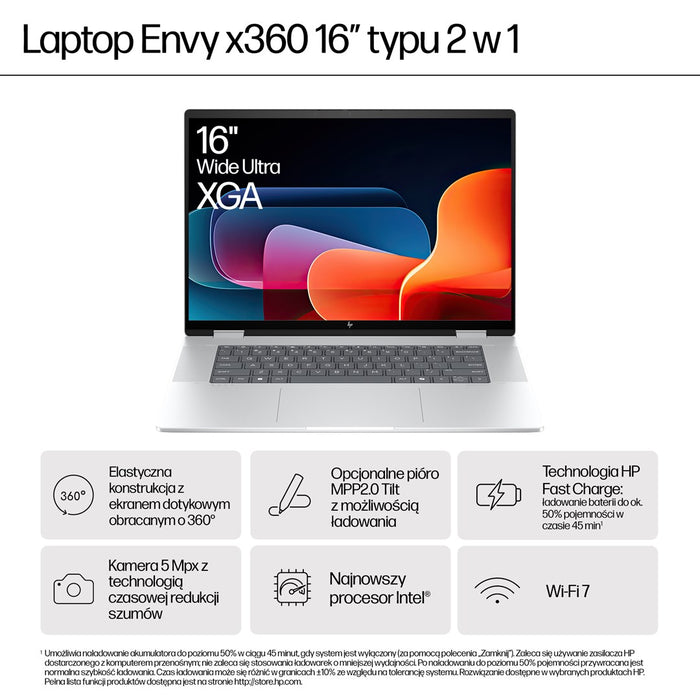 HP ENVY x360 16-ac0013dx Intel Core Ultra 5 125U Hybrid (2-in-1) 40,6 cm (16") WUXGA сензорен екран 16 GB LPDDR5-SDRAM 512 GB SSD Wi-Fi 6E (802.11ax) Windows 11 Home AI PC Сребрист Нов преопакован/преопакован