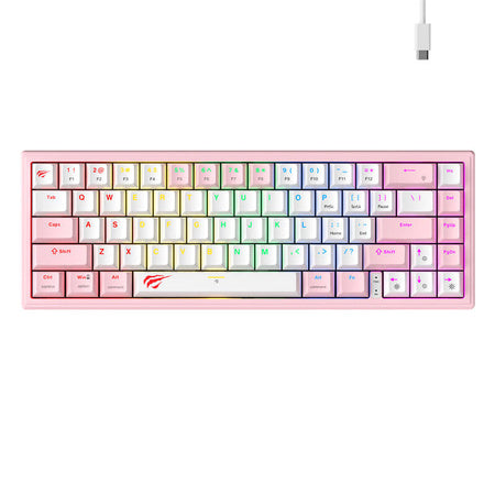 Havit KB874L RGB (розово и бяло) механична клавиатура за игри (QWERTY)