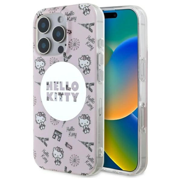 Калъф Hello Kitty IML All Over Paris Magsafe за iPhone 16 Pro - розов