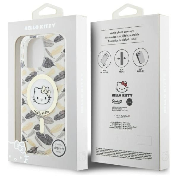 Калъф Hello Kitty IML Golden Leaves MagSafe за iPhone 16 Pro Max - бял