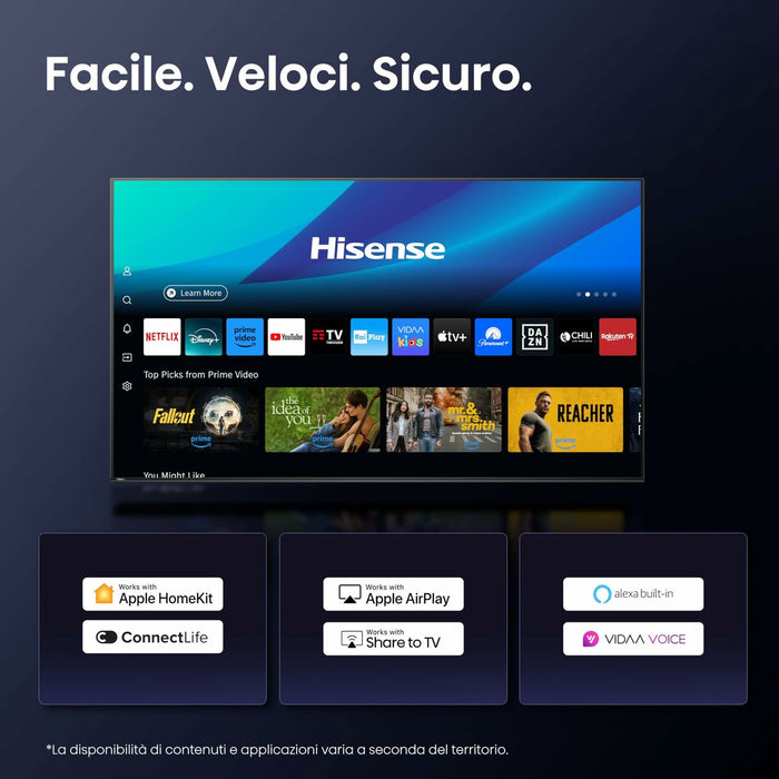 Hisense 55" A6Q, 4K Ultra HD 3840x2160, DLED, DFA, Precision Colour, HDR 10+, HLG, Dolby Vision, Сензор за светлина, Smart TV, WiFi, BT, AnyView Cast, Gaming Mode, 1xHDMI2 eArc, 3xHDMI, 2xUSB, LAN, CI+, DVB-T2/C/S2, Черен