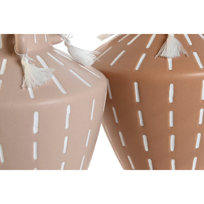 Ваза Home ESPRIT Кафяв Светло кафяв Керамика Колониален Ресни 15,5 x 15,5 x 17,1 cm (2 броя)