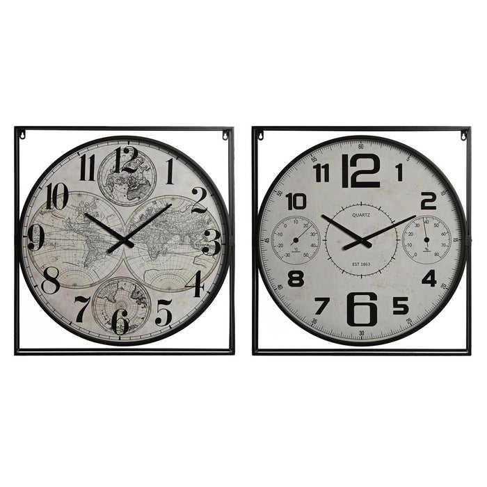 Стенен часовник Home ESPRIT Бял Черен Метал Дървен MDF 62 x 6 x 65 cm (2 броя)