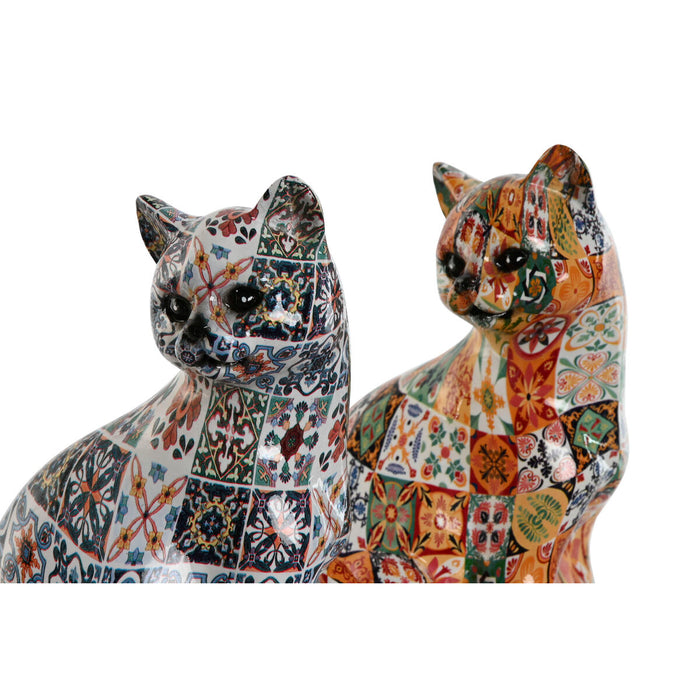 Декоративна фигурка Home ESPRIT Многоцветен Котка Средиземноморско 11 x 10 x 16 cm (2 броя)