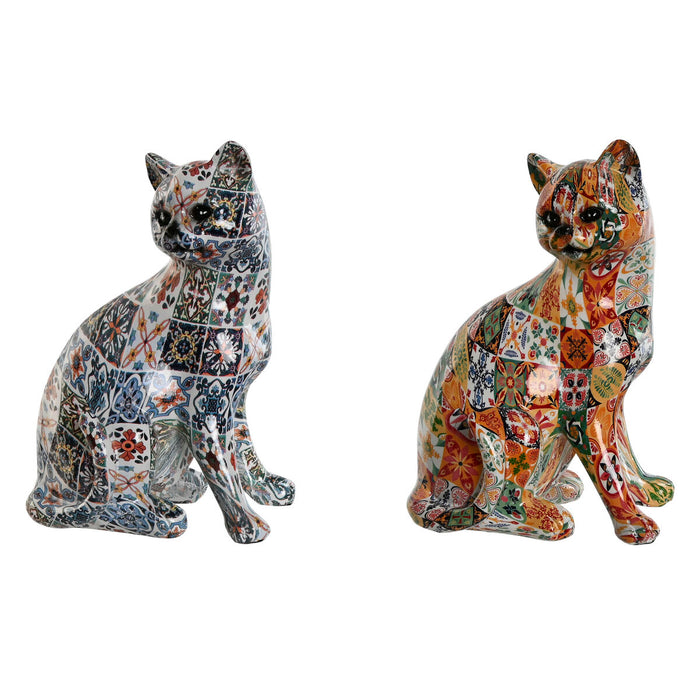 Декоративна фигурка Home ESPRIT Многоцветен Котка Средиземноморско 11 x 10 x 16 cm (2 броя)