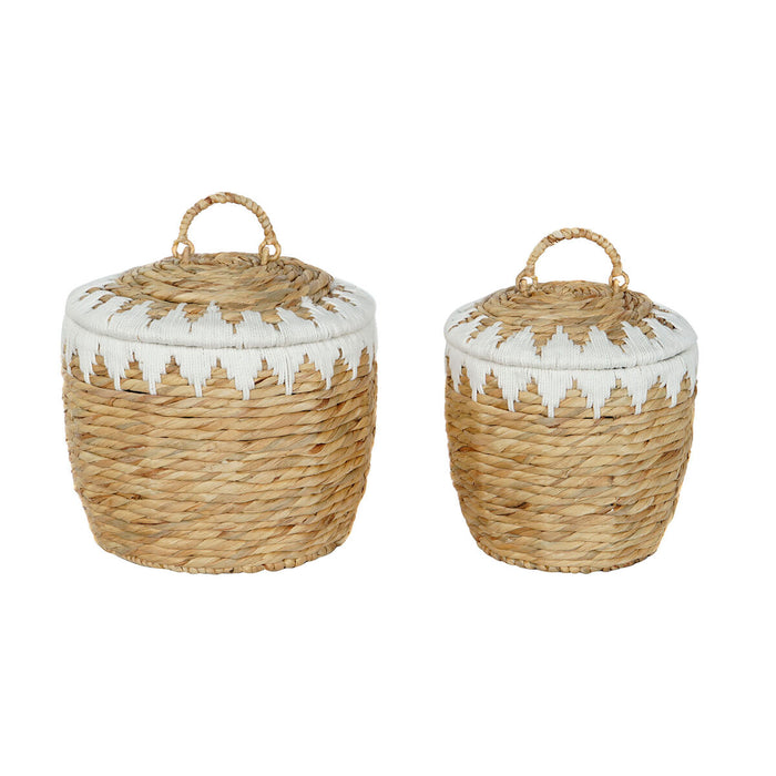Комплект Декоративни Кутии Home ESPRIT Бял Естествен Естествено влакно Boho (2 Части)
