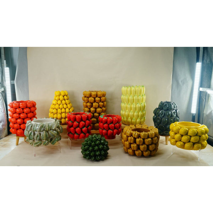 Ваза Home ESPRIT Червен Керамика Каменинов Ягоди Тропически 23 x 23 x 34 cm
