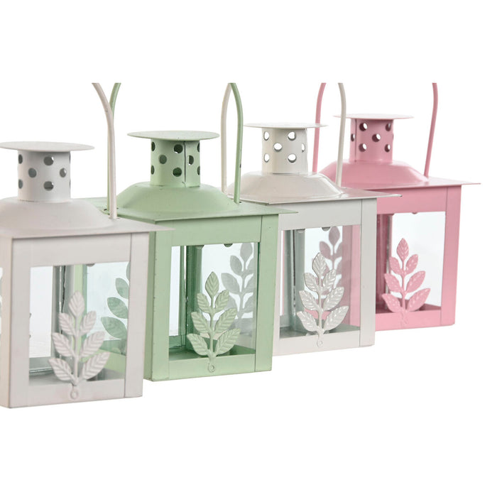 Комплект фенери Home ESPRIT Бял Зелен Розов Кристал Желязо Shabby Chic 7 x 7 x 10 cm (3 Части) (4 броя)