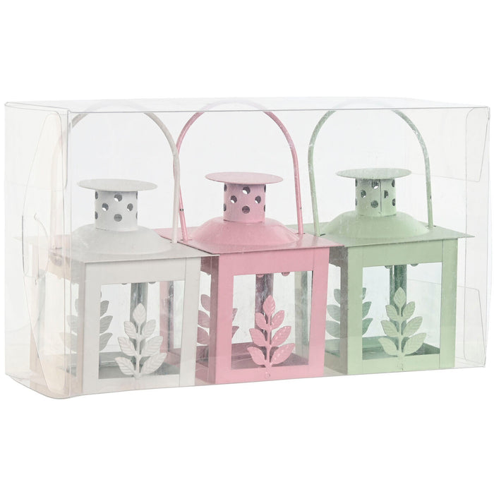 Комплект фенери Home ESPRIT Бял Зелен Розов Кристал Желязо Shabby Chic 7 x 7 x 10 cm (3 Части) (4 броя)